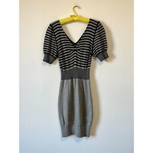 2000s Y2K Armani Exchange Sweater Dress Silver Black Gray Striped Knit XL